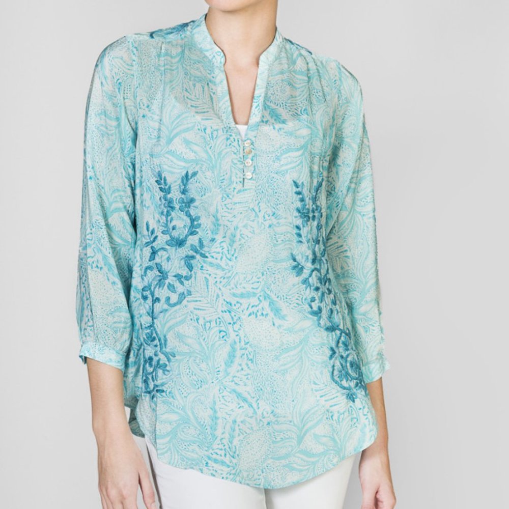 Amaya Lucy Aqua Silk Shirt
